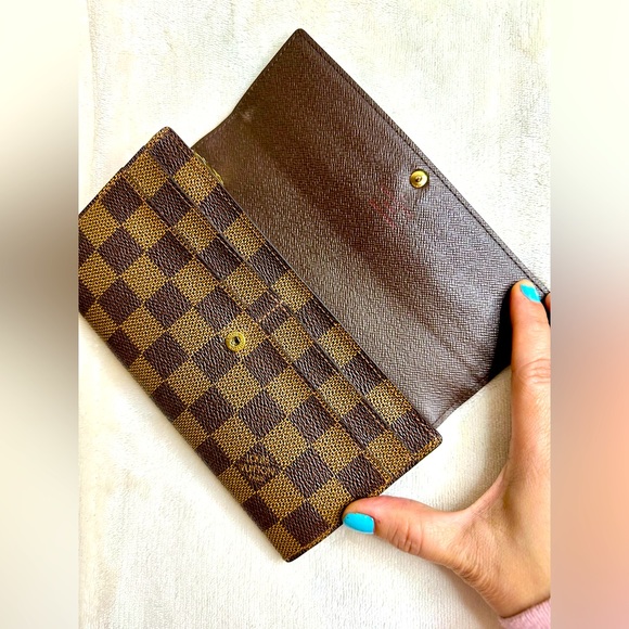 Authentic Louis Vuitton Portefeuli Sara Damier Ebene Bifold Long Wallet